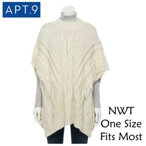 Apt. 9® Honor Roll Cable Fringe Poncho Sweater OS